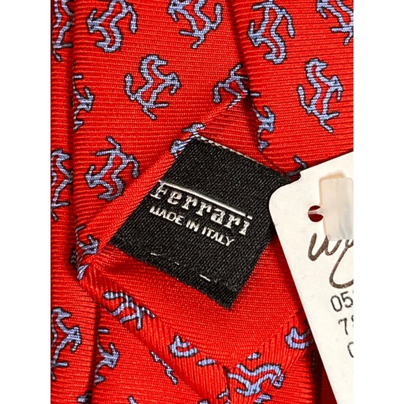 Ferrari 100% Silk Necktie Red All Over Logo Print Made in Italy w Box - Picture 2 of 8